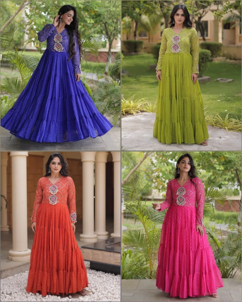 Ka 1275 Faux Georgette Laheriya Print Work Navratri Gown